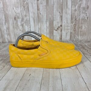 Vans Classic Slip-On Yellow Checkerboard Canvas Skate Shoes Women's‎ Size 9.5